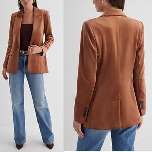 Express Velvet one button Corduroy Blazer Tan sz Small Minimalist chic academia